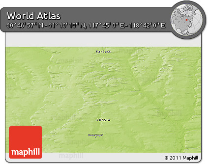 Physical 3D Map of the Area around 60° 58' 34" N, 118° 13' 29" E