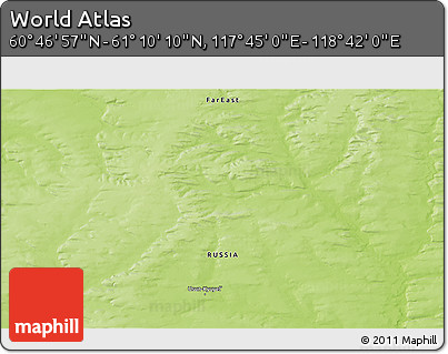 Physical 3D Map of the Area around 60° 58' 34" N, 118° 13' 29" E