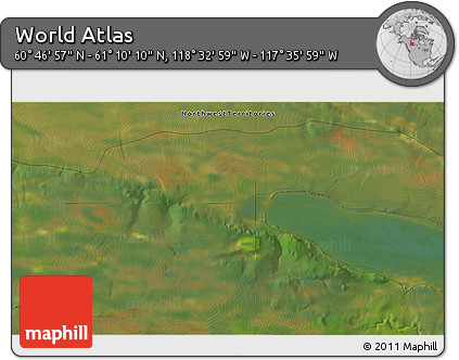 Satellite 3D Map of the Area around 60° 58' 34" N, 118° 4' 29" W