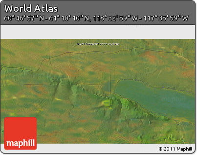 Satellite 3D Map of the Area around 60° 58' 34" N, 118° 4' 29" W