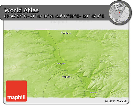 Physical 3D Map of the Area around 60° 58' 34" N, 120° 46' 30" E