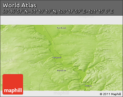 Physical 3D Map of the Area around 60° 58' 34" N, 120° 46' 30" E
