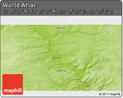 Physical 3D Map of the Area around 60° 58' 34" N, 120° 46' 30" E