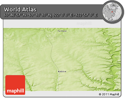 Physical 3D Map of the Area around 60° 58' 34" N, 122° 28' 29" E