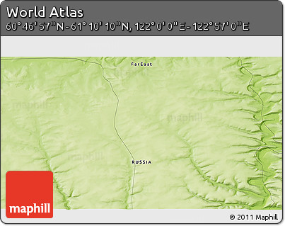 Physical 3D Map of the Area around 60° 58' 34" N, 122° 28' 29" E