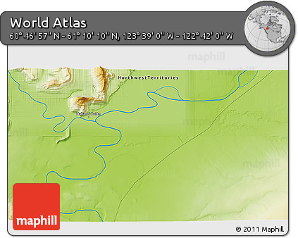 Physical 3D Map of the Area around 60° 58' 34" N, 123° 10' 30" W