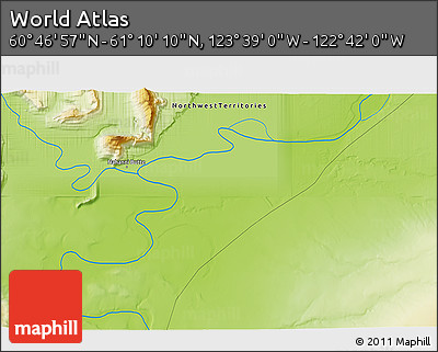Physical 3D Map of the Area around 60° 58' 34" N, 123° 10' 30" W