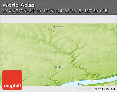 Physical 3D Map of the Area around 60° 58' 34" N, 125° 1' 30" E