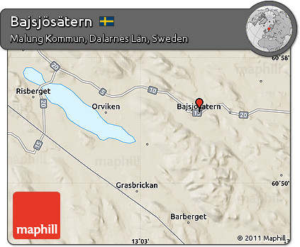 Shaded Relief Map of Bajsjösätern