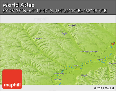 Physical 3D Map of the Area around 60° 58' 34" N, 131° 49' 29" E