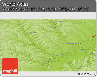 Physical 3D Map of the Area around 60° 58' 34" N, 131° 49' 29" E