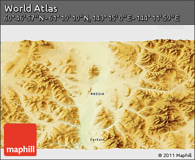 Physical 3D Map of the Area around 60° 58' 34" N, 143° 43' 29" E