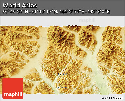 Physical 3D Map of the Area around 60° 58' 34" N, 144° 34' 29" E