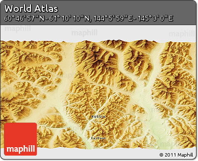 Physical 3D Map of the Area around 60° 58' 34" N, 144° 34' 29" E