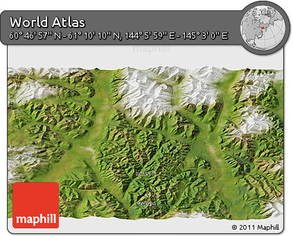 Satellite 3D Map of the Area around 60° 58' 34" N, 144° 34' 29" E