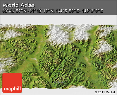 Satellite 3D Map of the Area around 60° 58' 34" N, 144° 34' 29" E