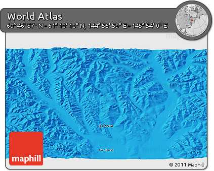Political 3D Map of the Area around 60° 58' 34" N, 145° 25' 30" E