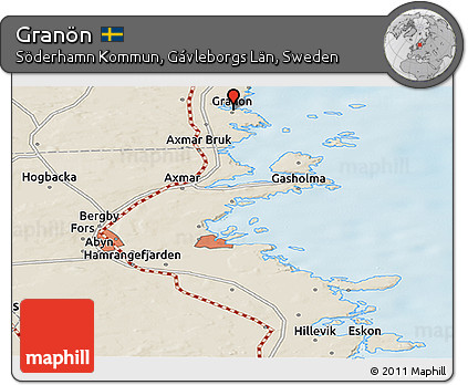Shaded Relief Panoramic Map of Granön