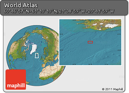 Satellite Location Map of the Area around 60° 58' 34" N, 21° 10' 29" W