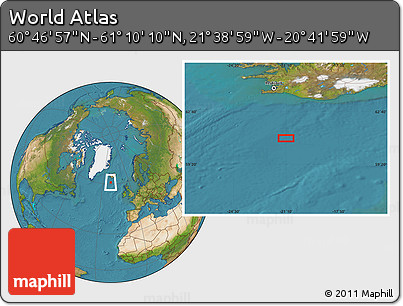 Satellite Location Map of the Area around 60° 58' 34" N, 21° 10' 29" W