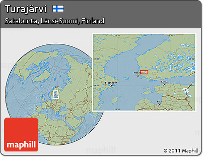 Savanna Style Location Map of Turajärvi, hill shading