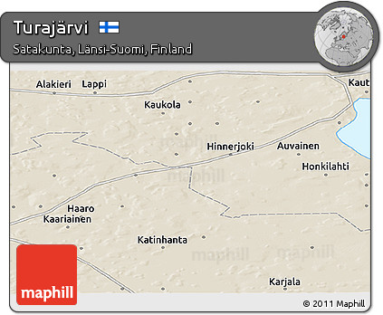 Shaded Relief Panoramic Map of Turajärvi