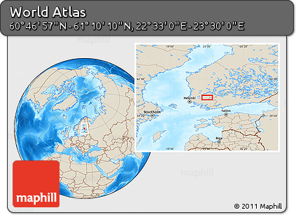 Shaded Relief Location Map of the Area around 60° 58' 34" N, 23° 1' 29" E