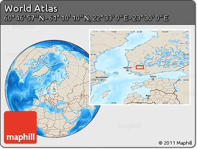 Shaded Relief Location Map of the Area around 60° 58' 34" N, 23° 1' 29" E