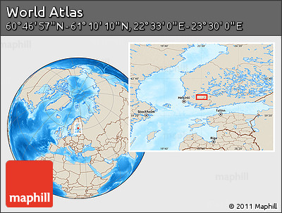 Shaded Relief Location Map of the Area around 60° 58' 34" N, 23° 1' 29" E