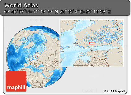 Shaded Relief Location Map of the Area around 60° 58' 34" N, 24° 43' 30" E