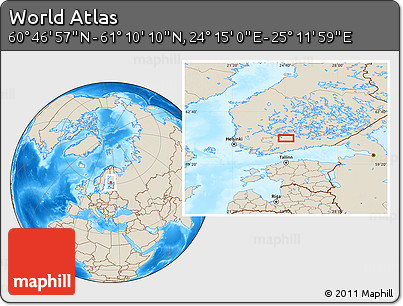 Shaded Relief Location Map of the Area around 60° 58' 34" N, 24° 43' 30" E