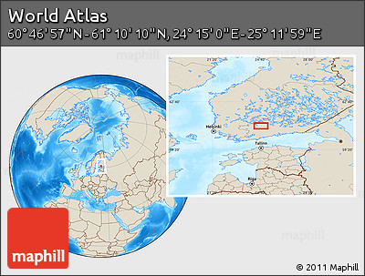 Shaded Relief Location Map of the Area around 60° 58' 34" N, 24° 43' 30" E