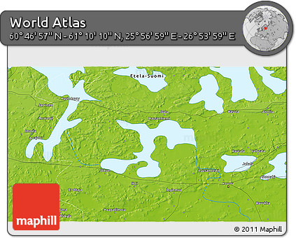 Physical 3D Map of the Area around 60° 58' 34" N, 26° 25' 29" E