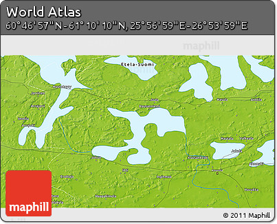 Physical 3D Map of the Area around 60° 58' 34" N, 26° 25' 29" E