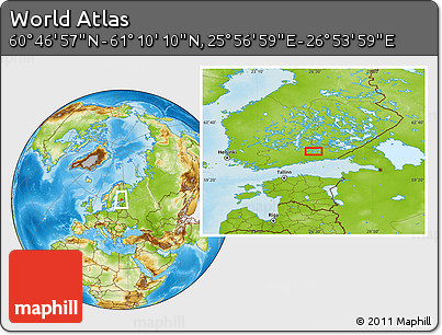 Physical Location Map of the Area around 60° 58' 34" N, 26° 25' 29" E