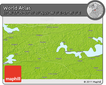 Physical 3D Map of the Area around 60° 58' 34" N, 27° 16' 29" E