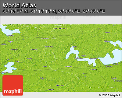 Physical 3D Map of the Area around 60° 58' 34" N, 27° 16' 29" E