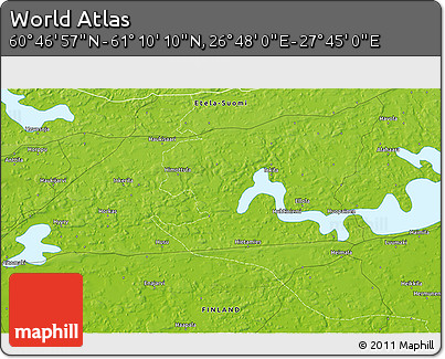 Physical 3D Map of the Area around 60° 58' 34" N, 27° 16' 29" E