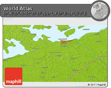 Physical 3D Map of the Area around 60° 58' 34" N, 28° 7' 30" E