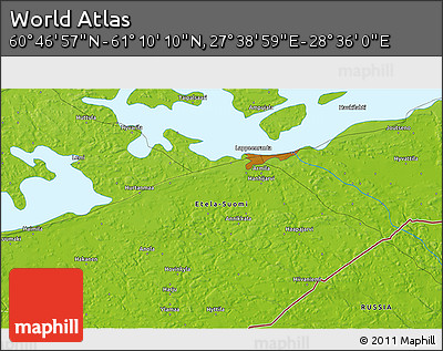 Physical 3D Map of the Area around 60° 58' 34" N, 28° 7' 30" E