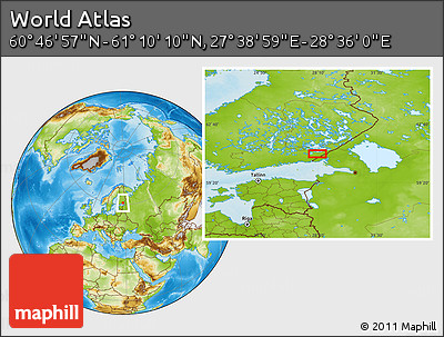 Physical Location Map of the Area around 60° 58' 34" N, 28° 7' 30" E
