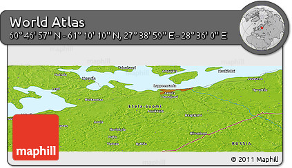 Physical Panoramic Map of the Area around 60° 58' 34" N, 28° 7' 30" E