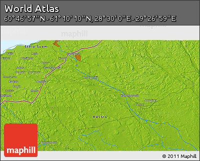 Physical 3D Map of the Area around 60° 58' 34" N, 28° 58' 30" E