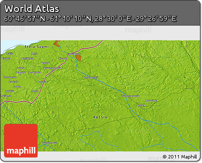 Physical 3D Map of the Area around 60° 58' 34" N, 28° 58' 30" E