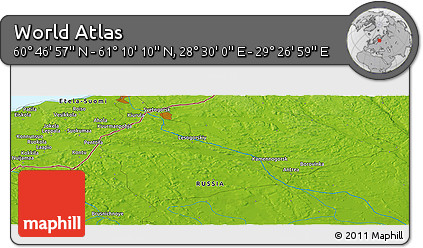 Physical Panoramic Map of the Area around 60° 58' 34" N, 28° 58' 30" E