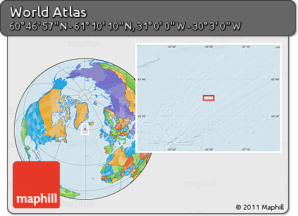 Political Location Map of the Area around 60° 58' 34" N, 30° 31' 29" W