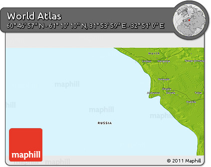 Physical 3D Map of the Area around 60° 58' 34" N, 32° 22' 30" E