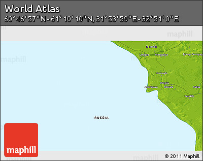 Physical 3D Map of the Area around 60° 58' 34" N, 32° 22' 30" E