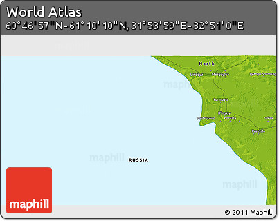 Physical 3D Map of the Area around 60° 58' 34" N, 32° 22' 30" E