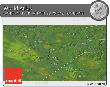 Satellite 3D Map of the Area around 60° 58' 34" N, 33° 13' 30" E